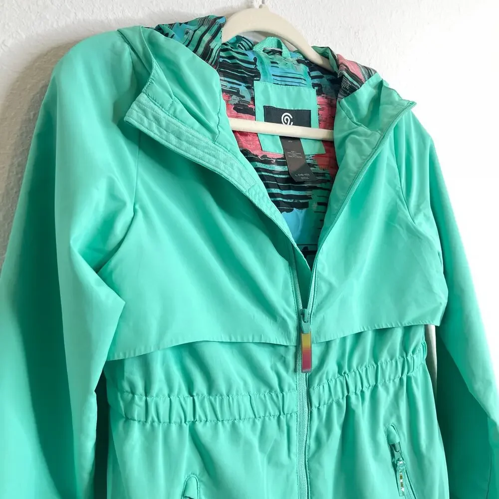 C9 Champion Girls Hooded Windbreaker Jacket Youth Large Teal Lightweight Zip Up